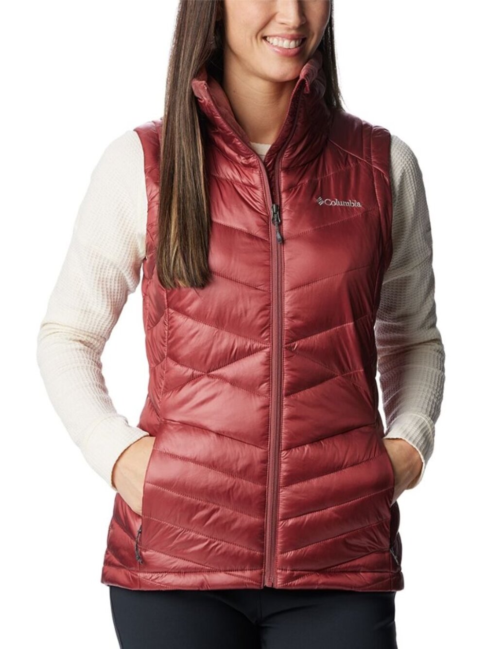 Columbia Women's Red Joy Peak Sleeveless Quilted Thermal Puffer Vest Size XS